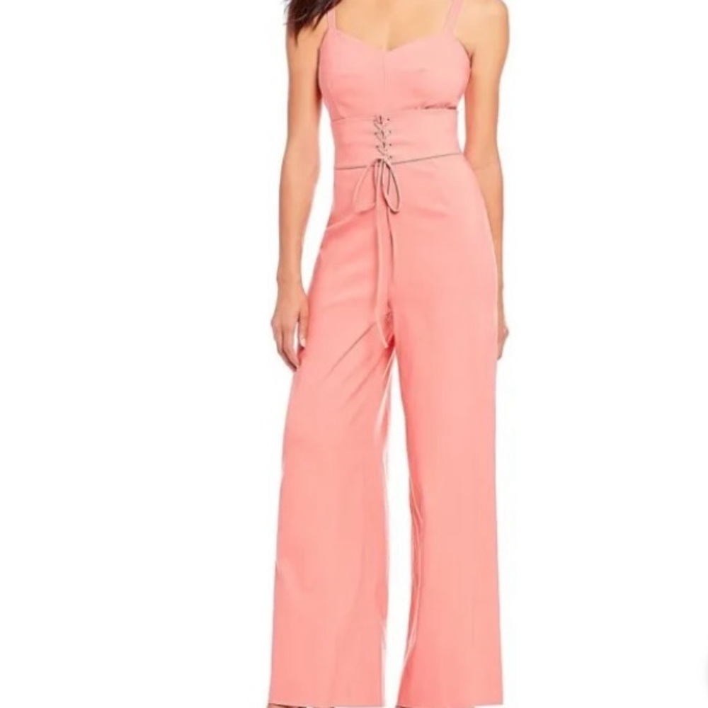 Gianni Bini Kyra Pink Corset Lace Up Jumpsuit Size 4 Wide Leg